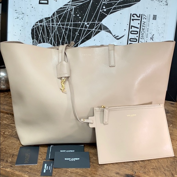 Yves Saint Laurent Handbags - Saint Laurent Monogram Leather Tote w/ Pouch